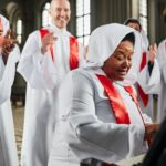 People from church choir singing